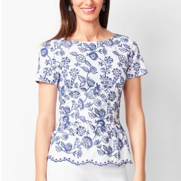 Talbots Tops - 💙 NWT 💙 Embroidered Floral Peplum Blouse w/ Scalloped Hem Talbots Size 14